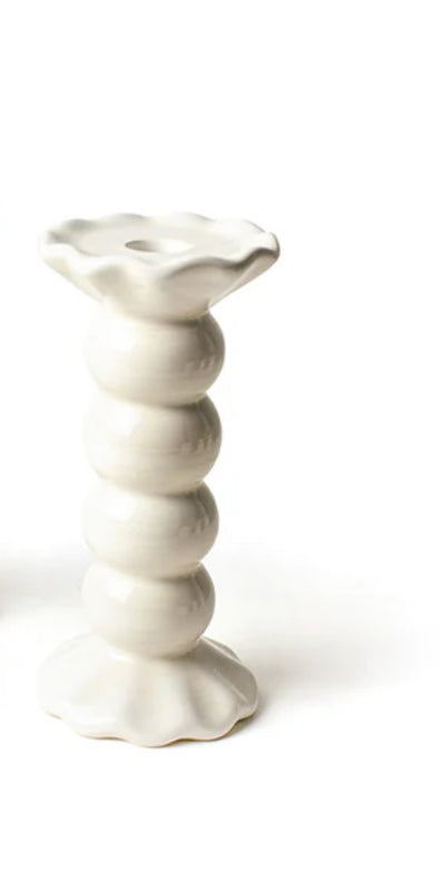 Create a show stopping table scape with these hand painted and hand sculpted candle sticks  to bring a one of a kind look to your home decor.  These candle sticks are designed to mix and match with other colors and sizes to create your best table scape yet  
Medium white shown
Hand wash
Large-3.5 diameter x 10.75” high 
Medium-3.5 diameter x 7.5” high