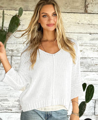 WOODEN SHIPS KAYA 3/4 SLEEVE V COTTON