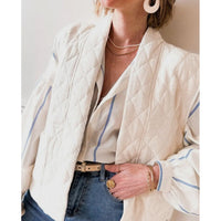 Stripe Bubble Sleeve Button Shirt