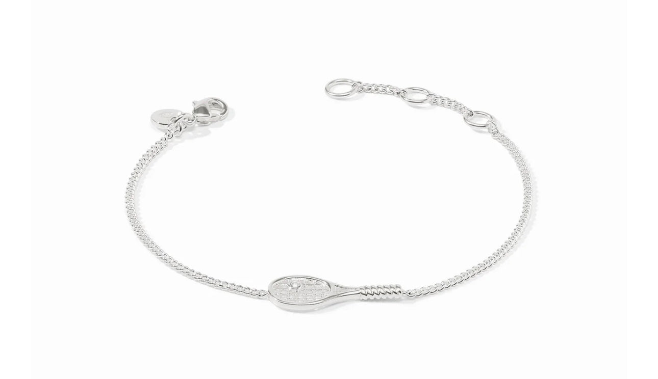 Pure silver plate (tarnish-free), CZ
Inner circumference: 6.8 / 7 / 7.3 inches (adjustable)
Width: 0.4 inches
Closes with lobster clasp
Julie Vos hallmark