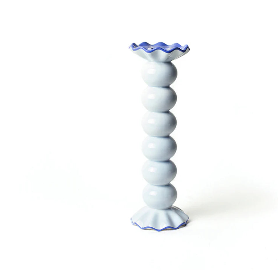 Create a show stopping table scape with these hand painted and hand sculpted candle sticks  to bring a one of a kind look to your home decor.  These candle sticks are designed to mix and match with other colors and sizes to create your best table scape yet.
Large blue shown
Hand wash
Large-3.5 diameter x 10.75” high 
Medium-3.5 diameter x 7.5” high