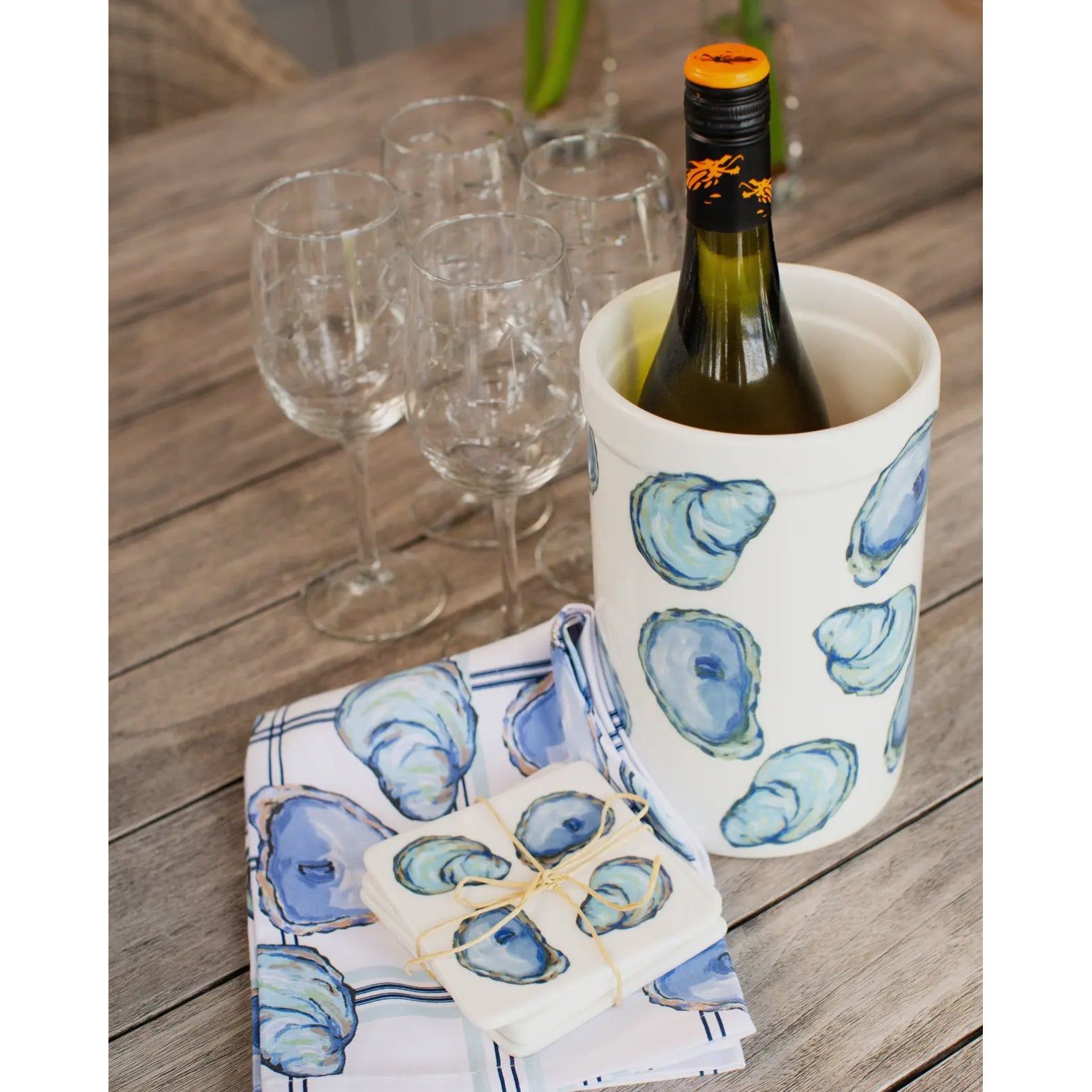 Croc
Shown with a bottle of wine and coasters