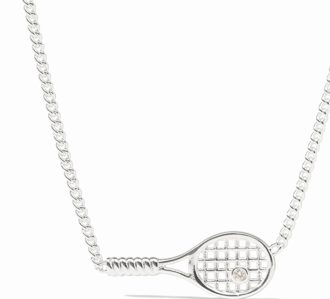 Pure silver plate (tarnish-free), CZ
Length: 16.5 / 17.5 inches (adjustable)
Pendant measures 0.4 inches
Closes with lobster clasp
Julie Vos hallmark
