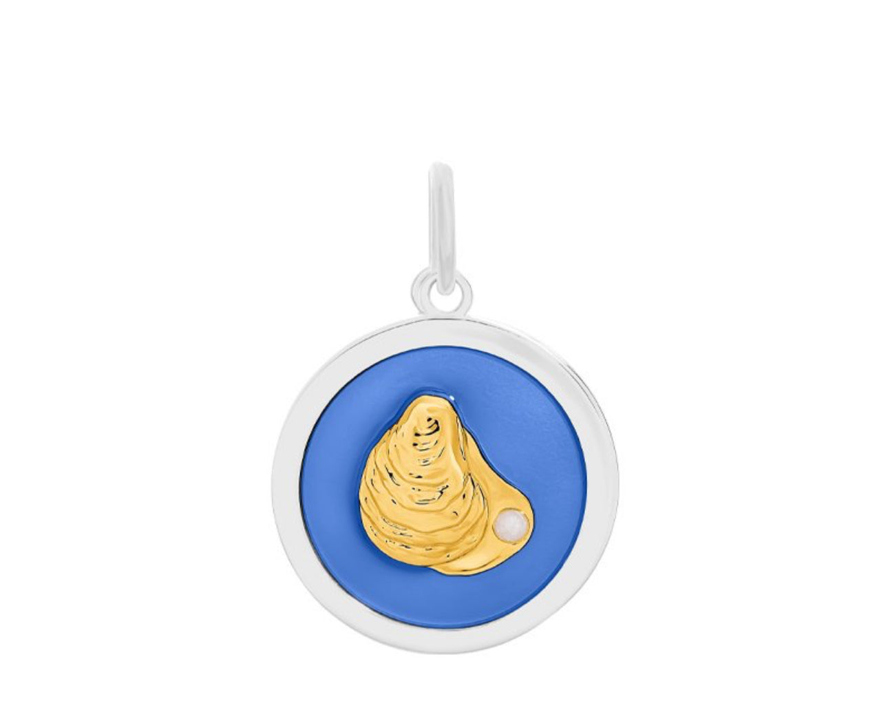 Showing 27 mm periwinkle blue email with gold oyster  and pearl