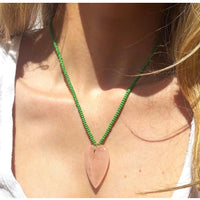 Green beads pink heart necklace. 18”