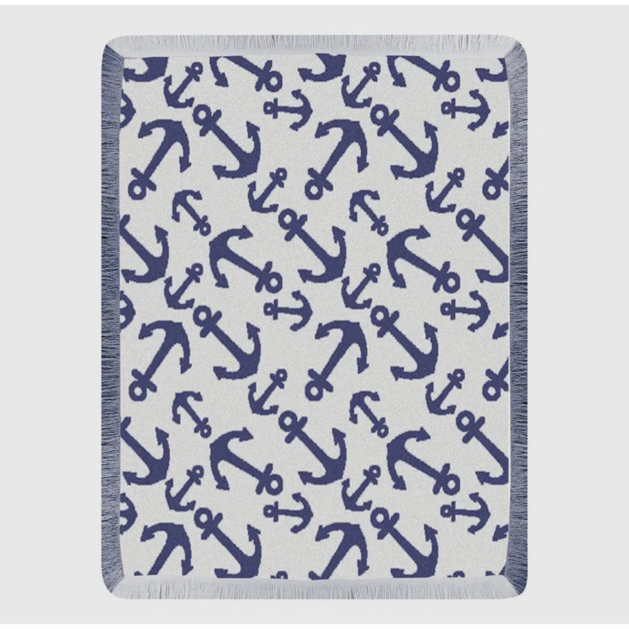 Navy Lighthouse Or Anchor Blanket