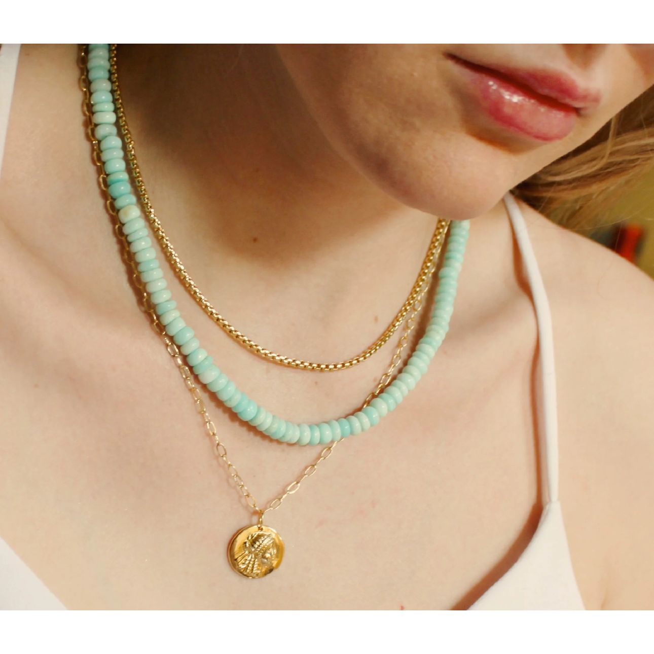 Pink/ Aqua  Opal Necklace Water Friendly