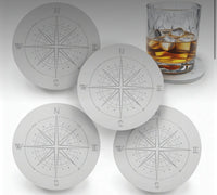 Set of 4 compass rose absorbent coasters white
