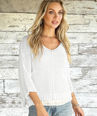 WOODEN SHIPS KAYA 3/4 SLEEVE V COTTON