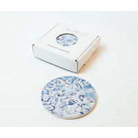 Oyster all over on coaster boxed
Made to keep your tables scratch-and-moisture-free, our sandstone coasters have a cork backing, so you can use them on any surface.
Kim Hovell Original Artwork: Ebb and Flow
Diameter: 4.25"
Thickness: 0.25"
Made of sandstone with a cork pad backing
Not dishwasher safe