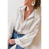 Stripe Bubble Sleeve Button Shirt