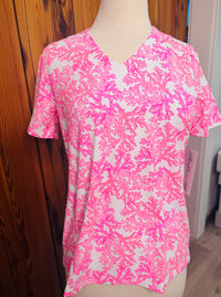 Lulu-B Pink Sea Coral V-Neckline Short Sleeve