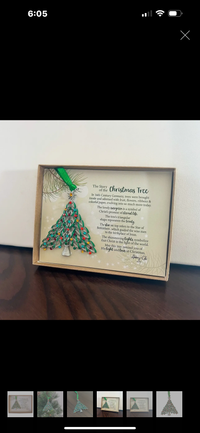 Tree shaped ornament adorned with multi-colored stones and shiny green epoxy
Metal with silver enamel finish
Ribbon for hanging
Measures 2 ¾”W x 3 ¼”H
Gift Boxed with story card
Story card reads:
Story of the Christmas Tree
In 16th Century Germany, trees were brought inside and adorned with fruit, flowers, ribbons & colorful paper, evolving into so much more today.
The lovely evergreen is a symbol of Christ’s promise of eternal life.
The tree’s triangular shape represents the trinity.
The star on top refer