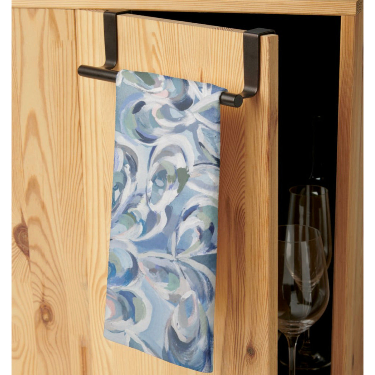 Oyster towel shown folded on towel holder