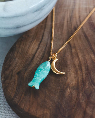 Salty Siren Amazonite Fish Charm Necklace – 14K Gold Plated Coastal Jewelry