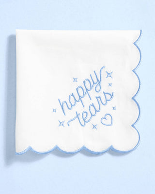 Embroidered Happy Tears Wedding Handkerchief – Something Blue Bridal Keepsake