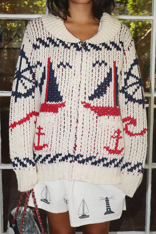 The Harbor View Sailboat Chunky Knit Cardigan