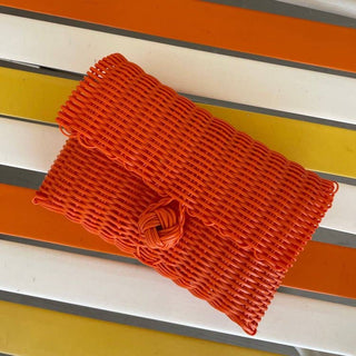 Sunset Orange Woven Clutch – Versatile Day-to-Night Statement Bag
