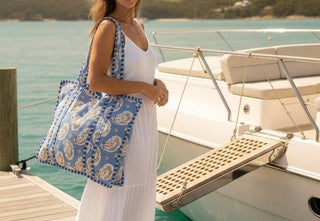 Coastal Oyster Print Block Fabric Travel Tote