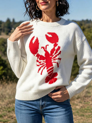 Marine lobster jacquard knit sweater fall winter pullover