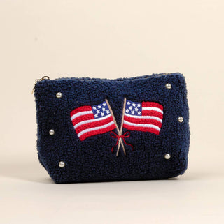 Americana Teddy Pouch – Patriotic Sherpa Travel & Cosmetic Bag