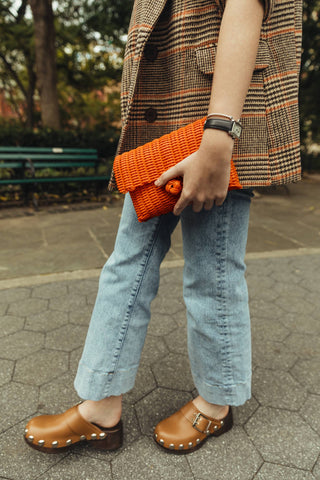Sunset Orange Woven Clutch – Versatile Day-to-Night Statement Bag