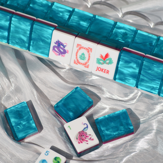 Jade Bloom Sapphire Blue Mahjong Set - Luxury Acrylic Collection