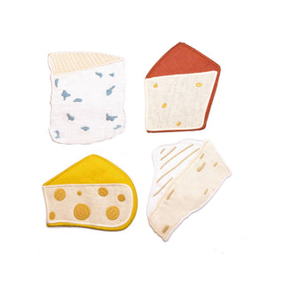 Piecework Cheese Cocktail Napkins | Set of 4 Whimsical Embroidered Linens