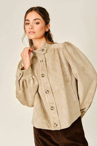 Elena Vintage Stretch Suede Turtleneck Jacket