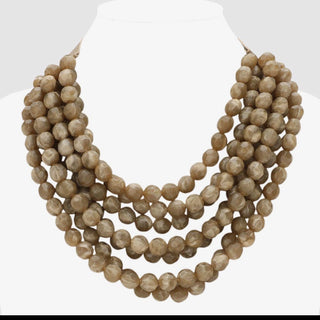 Coastal Statement Necklace | Chunky Acrylic Beads & Layered Faux Leather