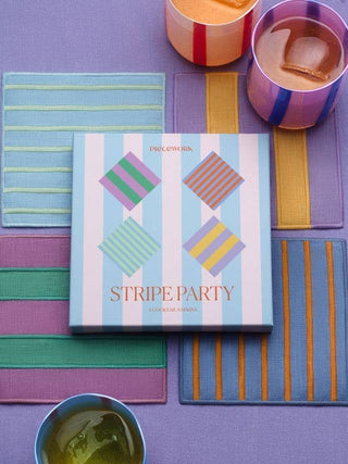 Piecework Stripe Linen Cocktail Napkins – Set of 4 Designer Hostess Gift