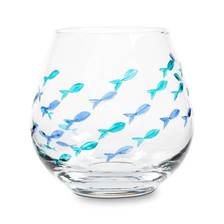 Blue & Green Etched Fish Wine Glass