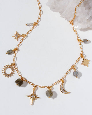 Midnight Mesa Celestial Labradorite Charm Necklace – 14K Gold Plated