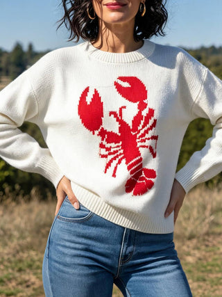 Marine lobster jacquard knit sweater fall winter pullover
