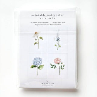 Emily Lex Garden Flowers Paintable Watercolor Notecard Set — DIY Floral Stationery Kit