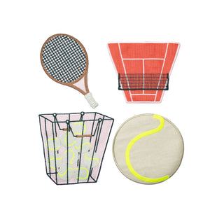 Piecework Embroidered Linen Tennis Cocktail Napkins - Set of 4