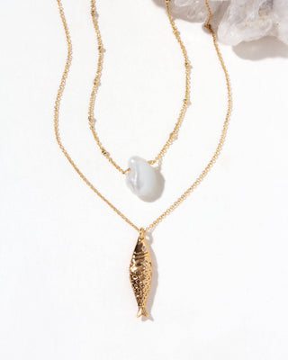 Golden Catch Layered Necklace Set | Sardine Charm & Keshi Pearl
