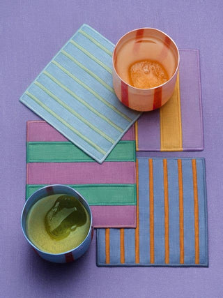 Piecework Stripe Linen Cocktail Napkins – Set of 4 Designer Hostess Gift