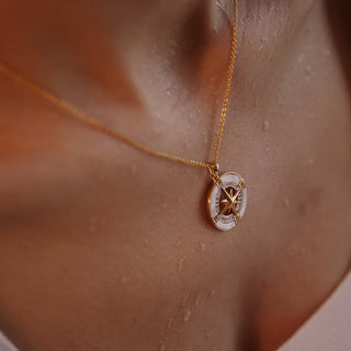 Mother of Pearl Compass Necklace on model