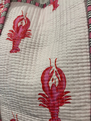 Coastal Lobster Quilted Tote – Pink & White Summer Travel Bag