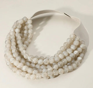 Coastal Statement Necklace | Chunky Acrylic Beads & Layered Faux Leather