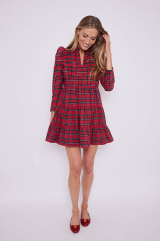 Sail to Sable Red Plaid Long Sleeve Tunic Flare Dress
