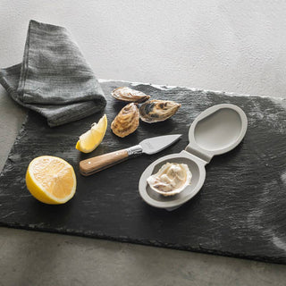 Laguiole French Home Oyster Shucking Set: Oak Wood Knife & Silicone Holder
