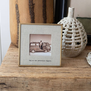 "And So The Adventure Begins" Vintage Brass & Linen Heirloom Frame