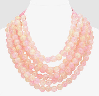 Coastal Statement Necklace | Chunky Acrylic Beads & Layered Faux Leather