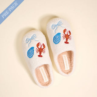 Seaside Haven Coastal Fuzzy Bow Slippers – Ultra-Plush House Shoes