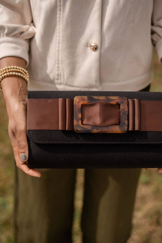 Lisi Lerch Avery Clutch: Woven Crossbody Bag with Tortoise Buckle