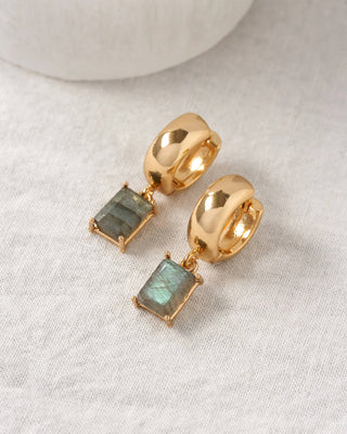 Labradorite Rectangular Huggie Hoops – 14K Gold Plated Modern Earrings