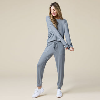 Softies Dream Jersey Crew Neck Lounge Set in Midnight Stripe