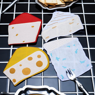 Piecework Cheese Cocktail Napkins | Set of 4 Whimsical Embroidered Linens